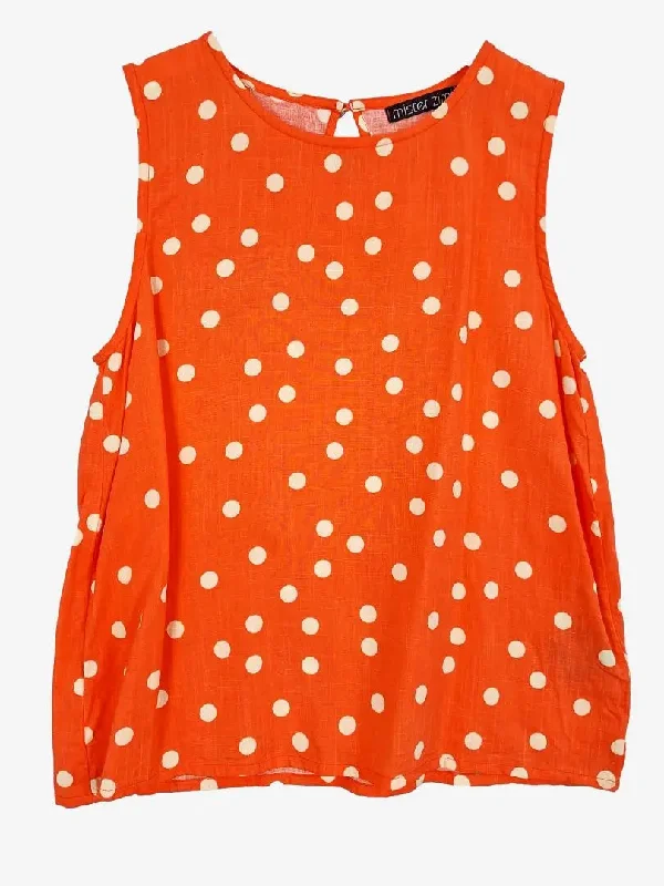 Mister Zimi Coral Fun Polka Dots Blouse Size 6 Vintage Women's 1970S 