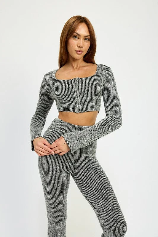SQUARE NECK CROPPED TOP WITH ZIPPER Casual Women's Japanese 