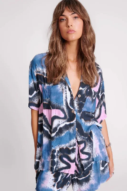 ONE TEASPOON Womens Hand Painted Floral Short Sleeve Shirt - Multi Casual Women's Loose - fitting