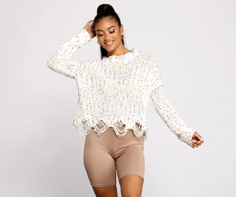 Issa Celebration Confetti Knit Distressed Sweater Classic Women's Tweed