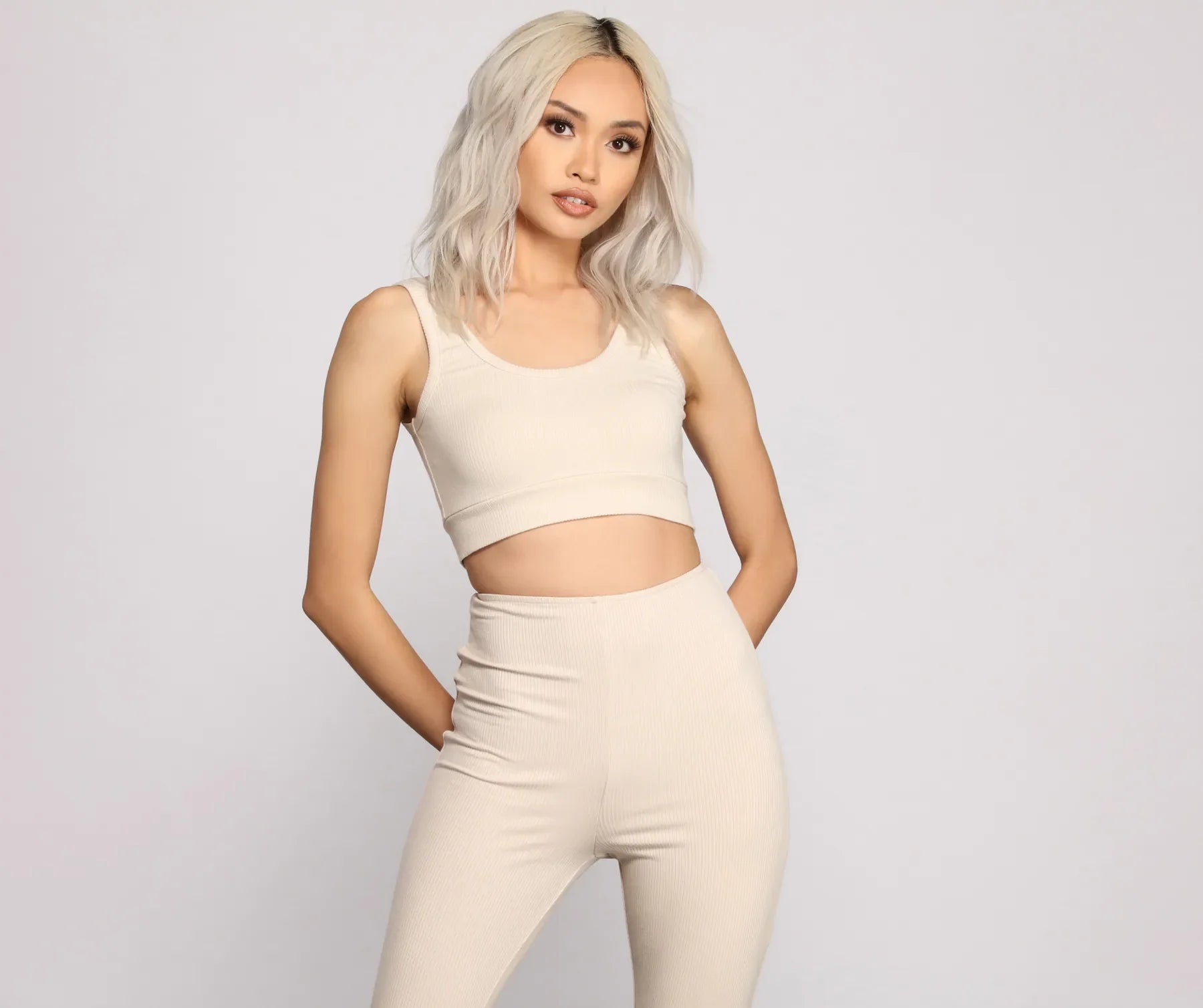 Scoop Neck Ribbed Knit Crop Top Polished Women's Silk
