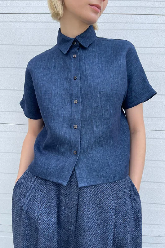 Cropped Denim Shirt in Denim Trendy Women's 