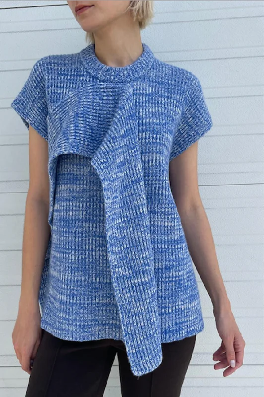 Kouri Sleeveless Knit Top in Blue Melange Youthful Women's Anime - inspired