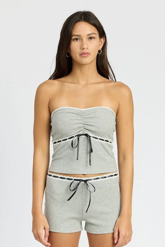 LACE TRIM TUBE TOP Sophisticated Women's Tailored