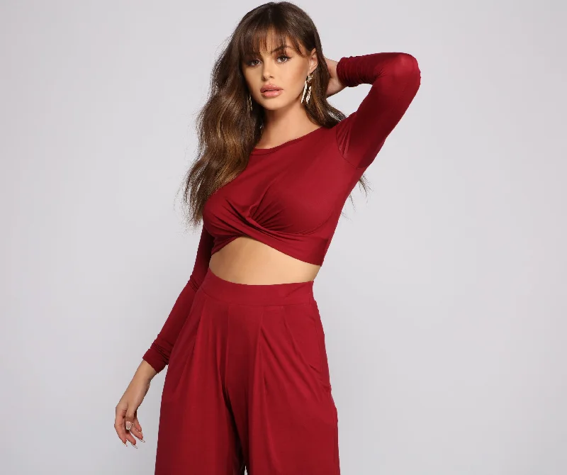 Trendy Twist Knit Crop Top Sleek Women's 