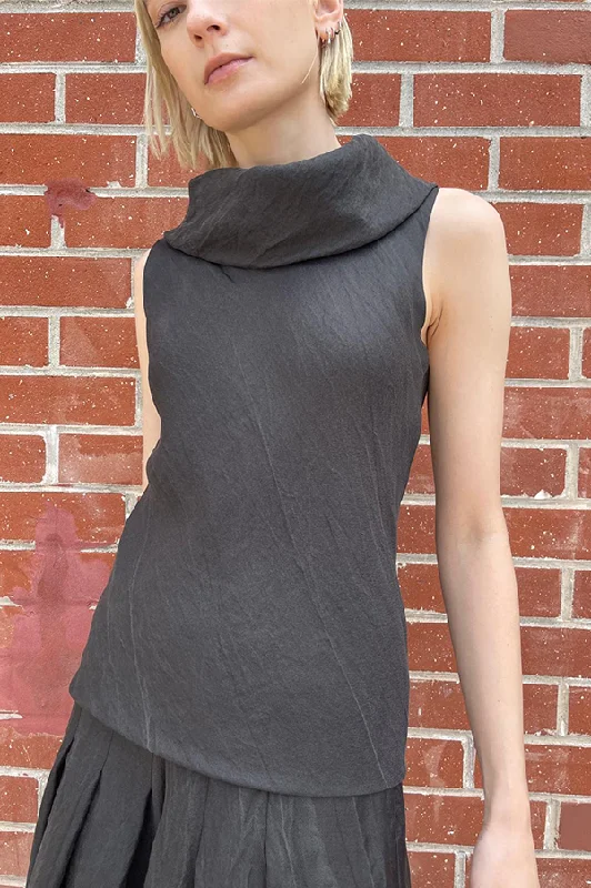 Cowl Neck Sleeveless Top in Black performance
