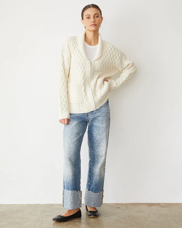 Cable Knit Zip Cardigan Bold Women's Animal Print