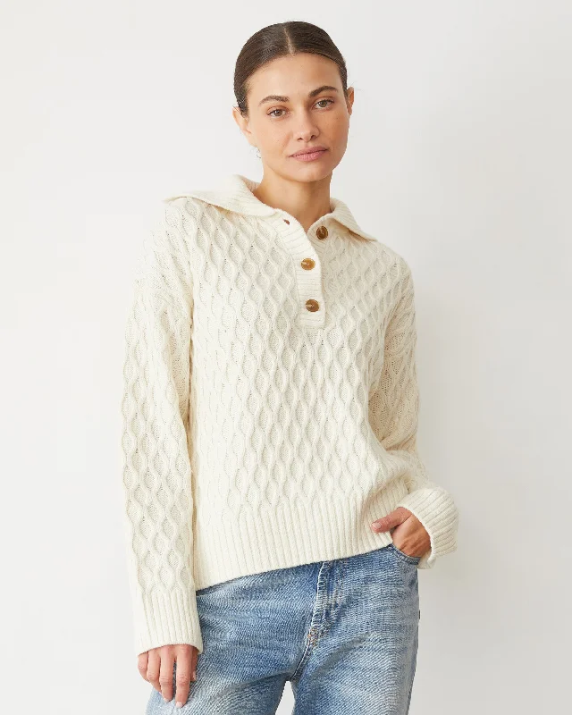 Cable Knit Polo Sweater Cozy Women's Sherpa - lined