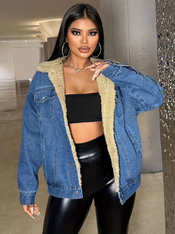Snap Down Long Sleeve Denim Jacket Feminine Women's Soft 