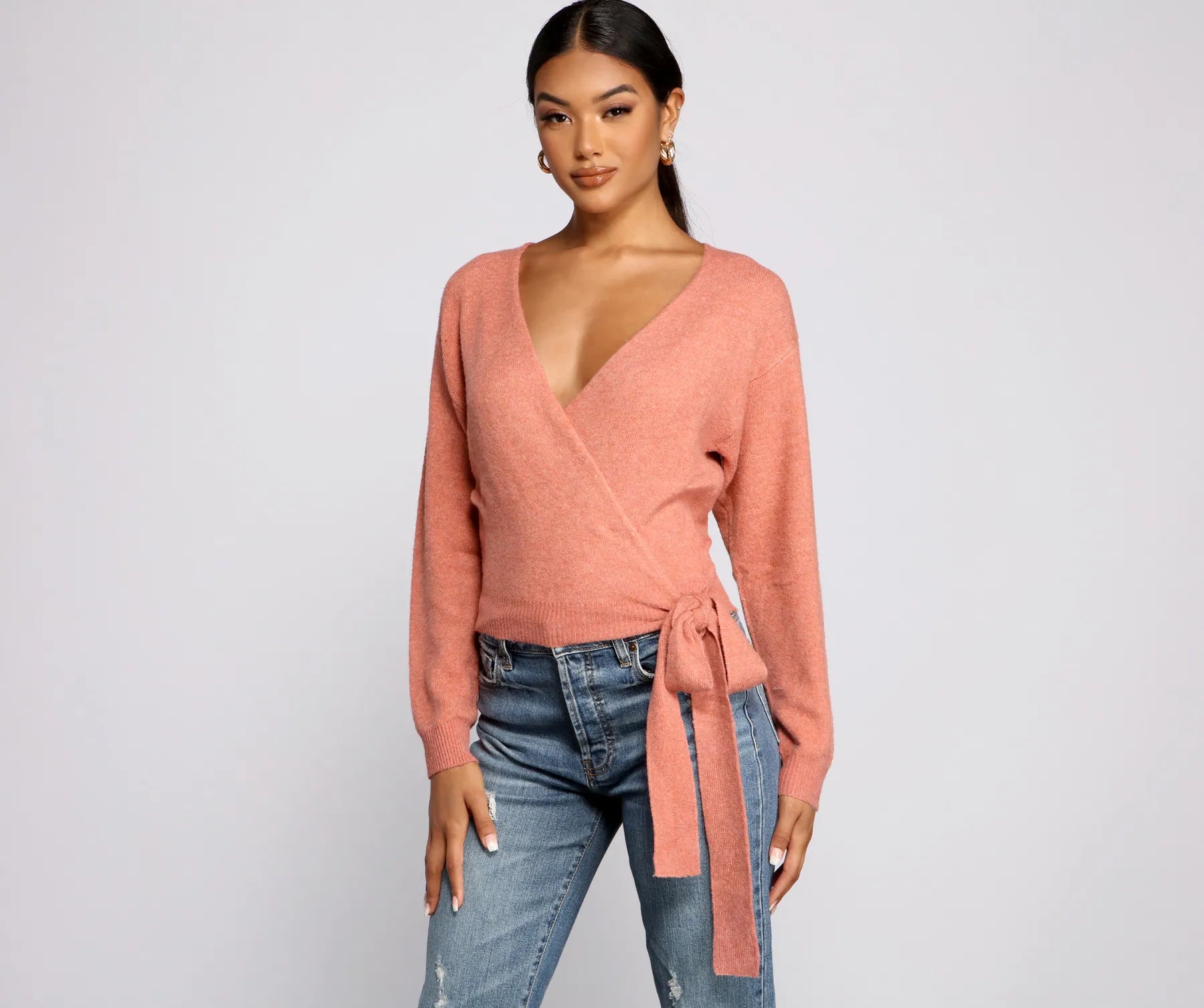 Surplice Sweetie Tie Waist Sweater Elegant Women's Formal 