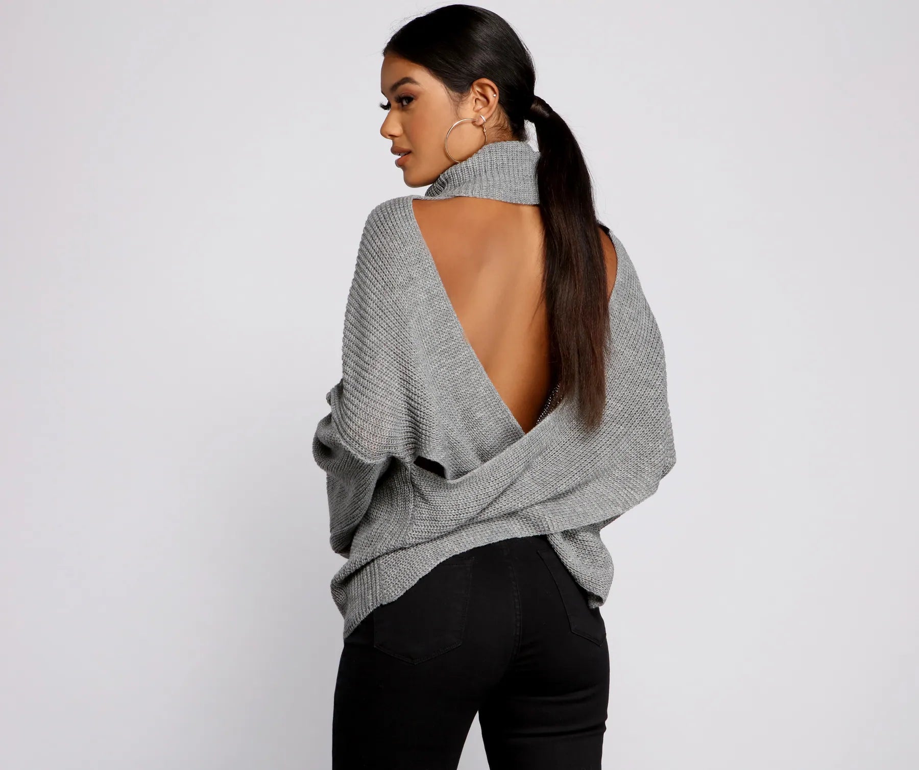 So Chic Surplice Open Back Sweater Dapper Women's Bow - adorned