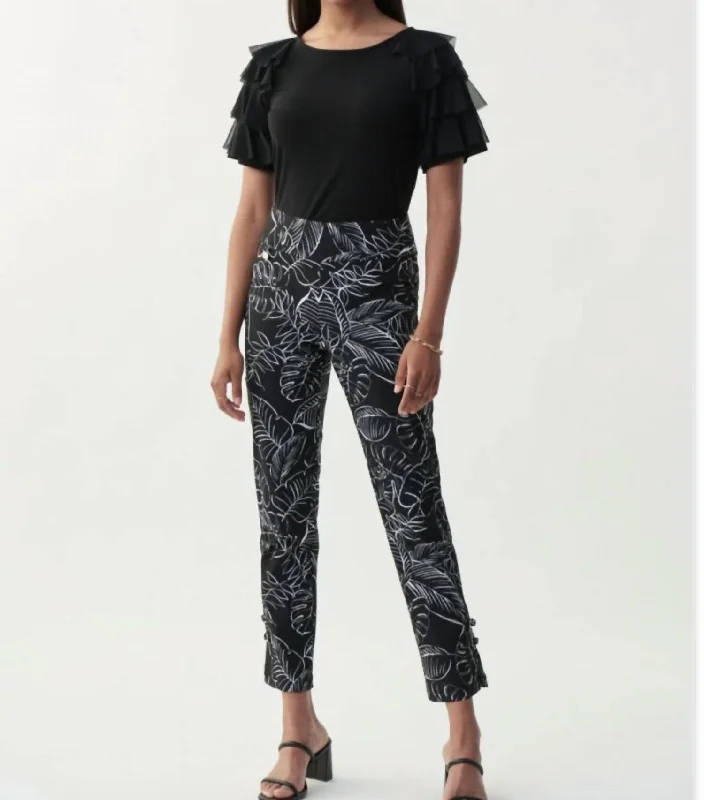 Palm Print Pant In Black Vanilla