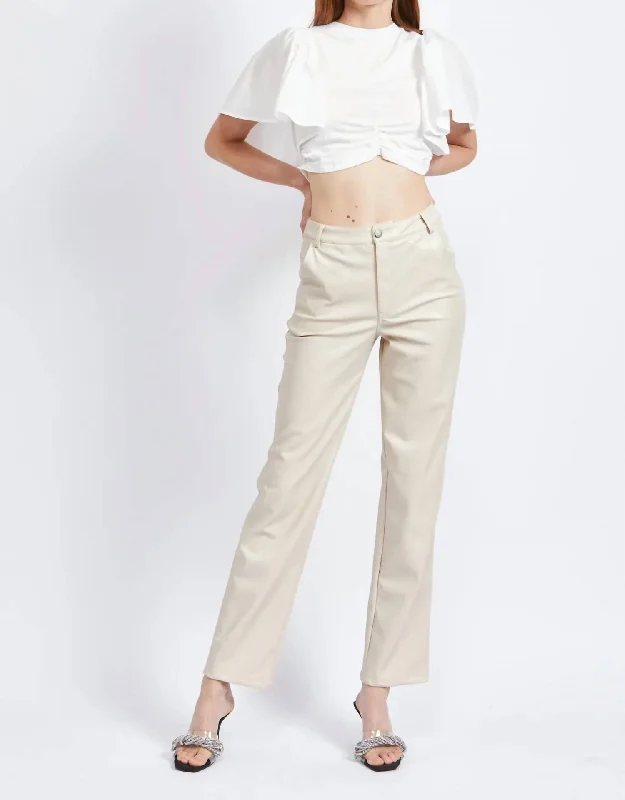 Rylee Vegan Leather Pants In Ivory