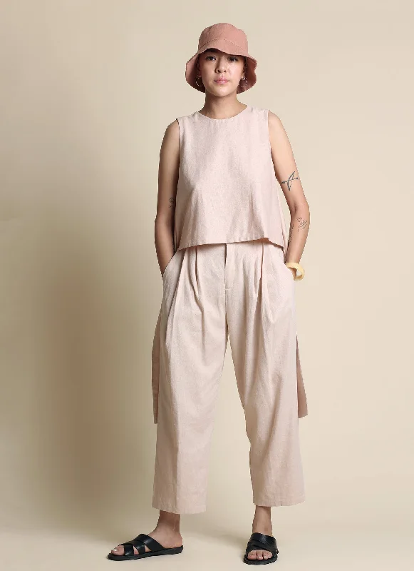 Waxy Pleated Tapered Cropped Pant (Unisex) / Size XS,S - Dark Cream