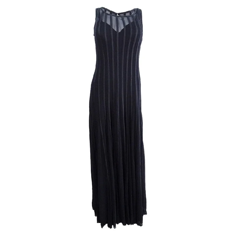 Betsy & Adam Women's Mesh & Satin Illusion Stripe Gown (12, Black)