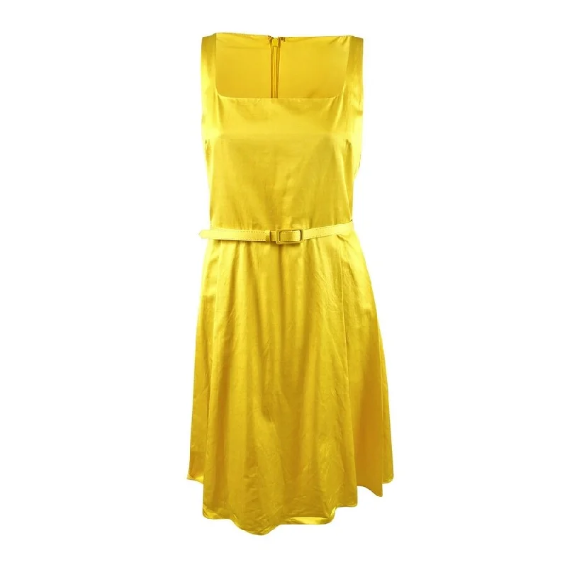 Lauren Ralph Lauren Women's Belted Sleeveless Cocktail Dress (18, Yellow)