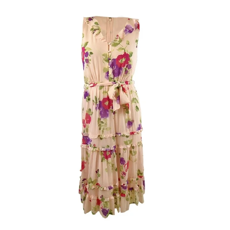 Lauren Ralph Lauren Women's Floral Crinkled Georgette Dress(12, Pink/Sage Multi)