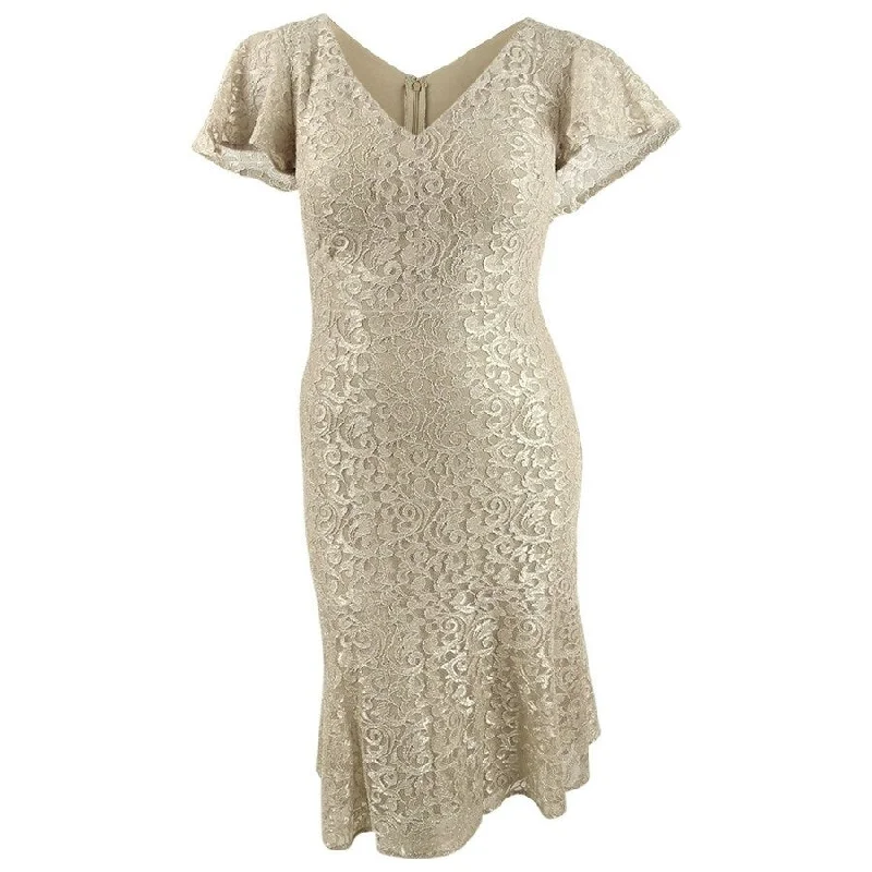 Lauren Ralph Lauren Women's Flutter-Sleeve Lace Cocktail Dress Refined Women's 