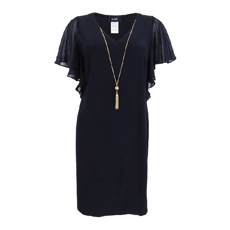 Msk Women's Flutter-Sleeve Tassel Necklace Dress