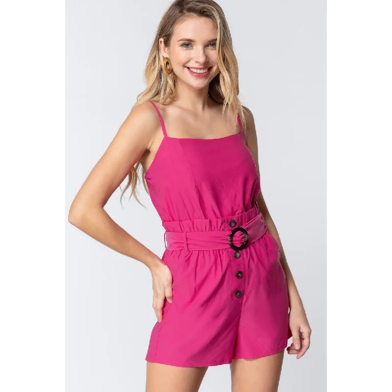 Pink Rayon Cami Strap Belted Romper