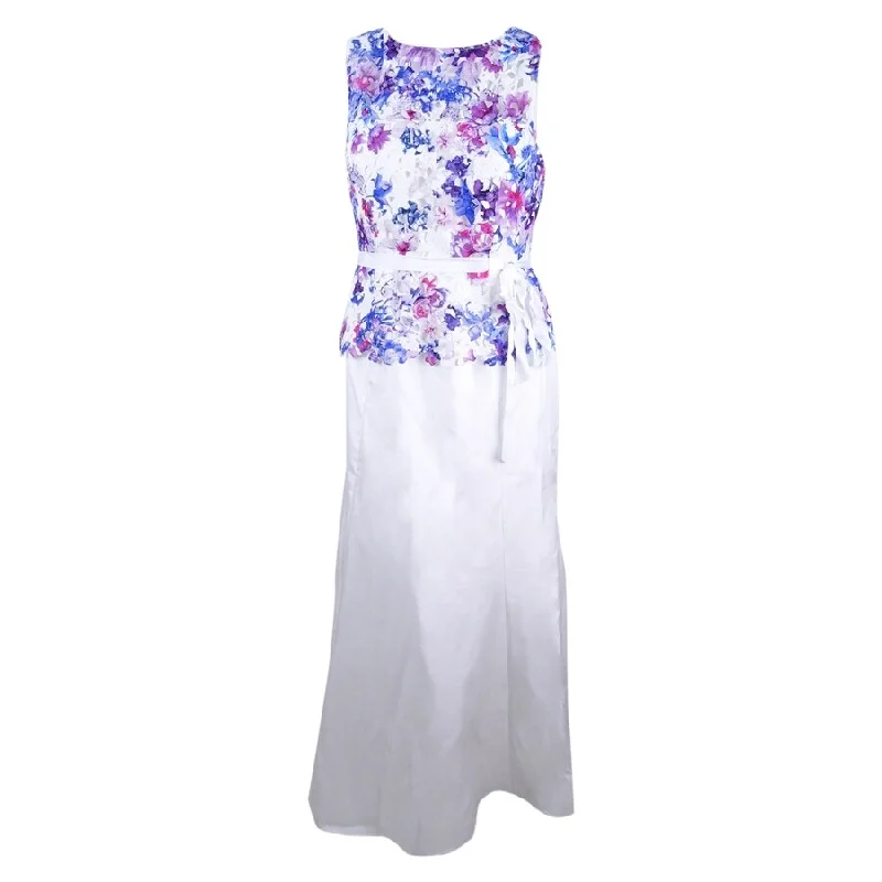 Tahari Women's Floral-Print Sash Gown