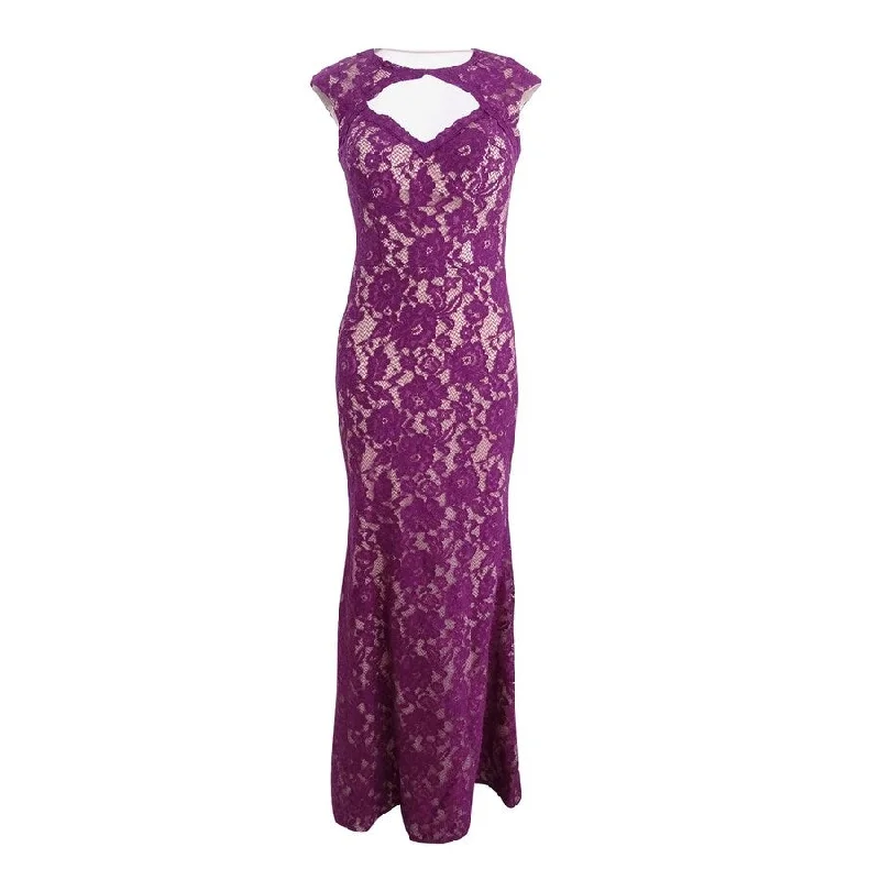 Xscape Women's Cutout Lace Gown (2, Purple/Beige) Polished Women's Silk