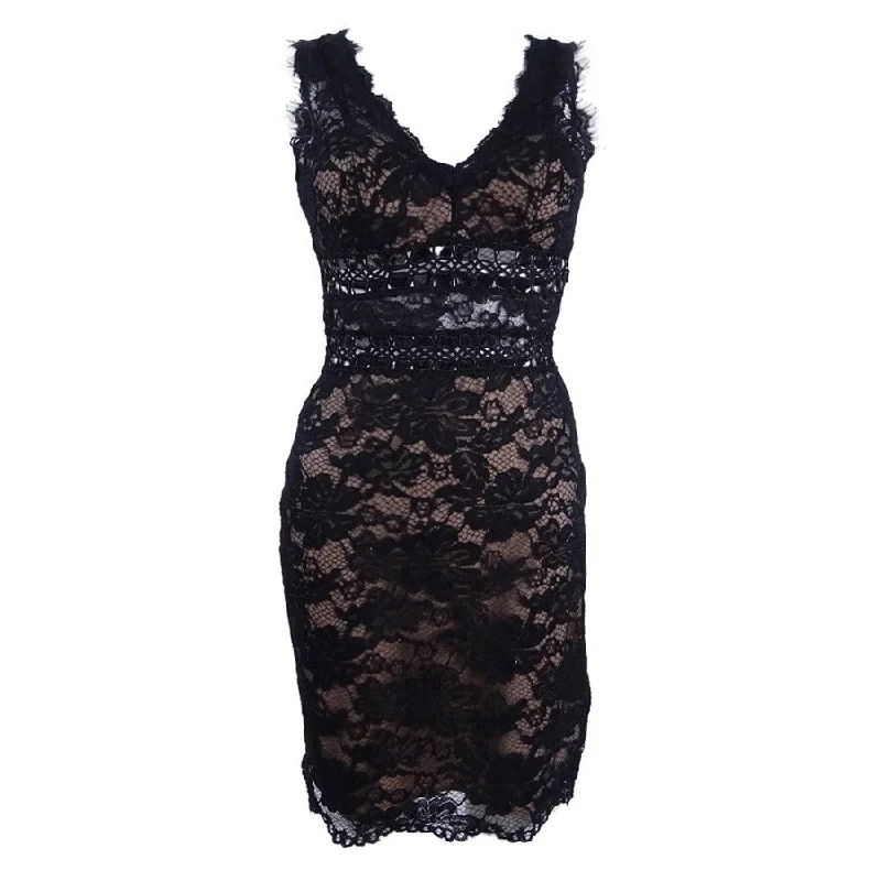 Xscape Women's V-Neck Floral Lace Cutout Sheath Dress