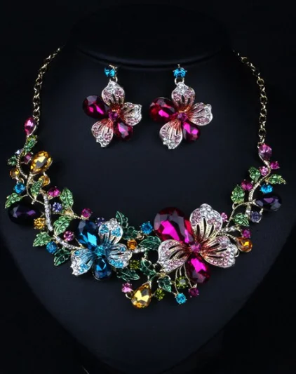 Cheap Faux Crystal Flower Necklace and Earrings