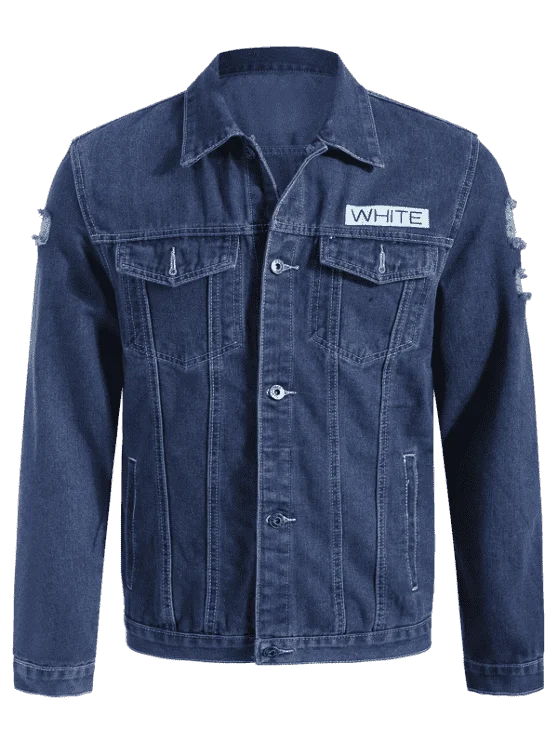 Cheap Graphic Ripped Denim Jacket