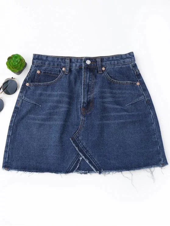 Chic High Waisted Cutoffs Mini Denim Skirt Country