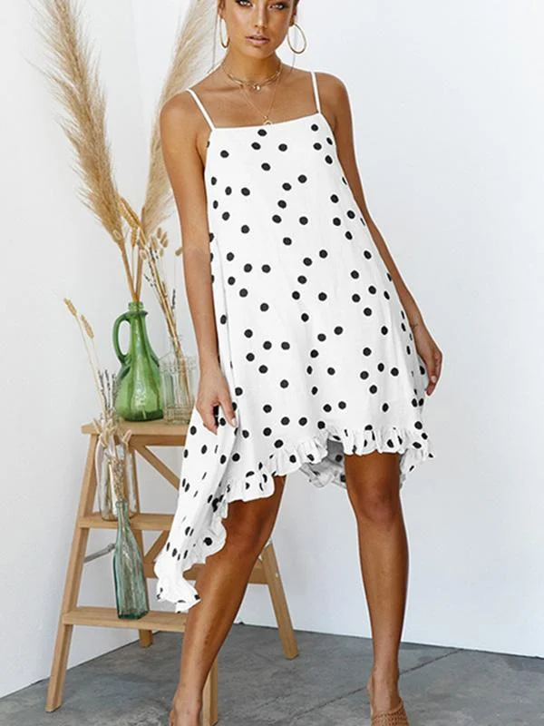 Chiffon Summer Bohemia Spaghetti-neck Dot Mini Dresses