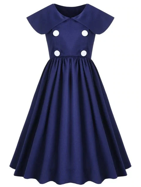 Classic Breasted Peter Pan Neck Swing Dress