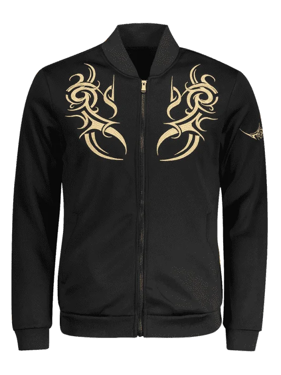 Cute Zippered Embroidered Bomber Jacket