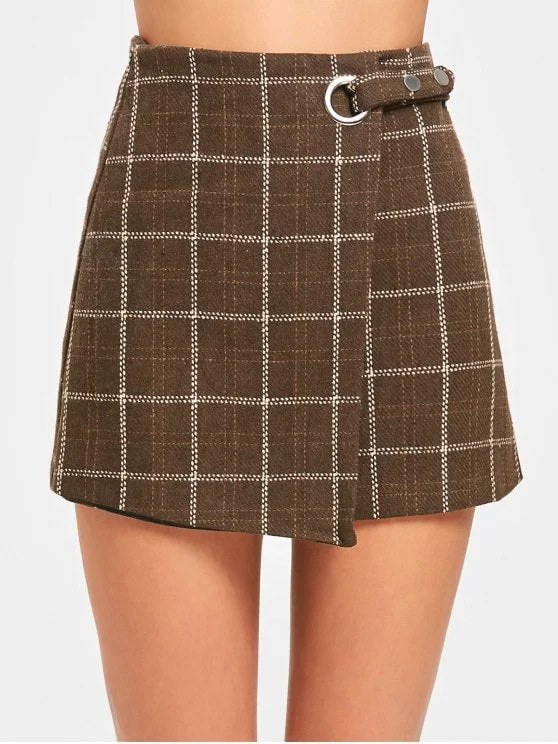 Fashion High Waist Embellished Checked Mini Skirt Australian Beach