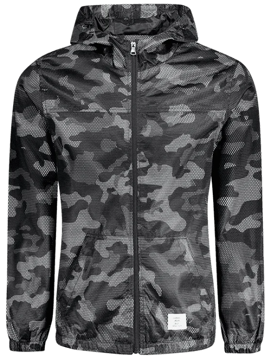 Fashion Patched Fishnet Camo Windbreaker