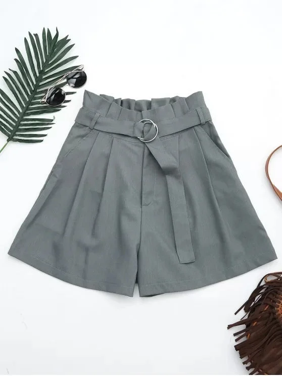 Fashion Ruffles Belted Wide Legged Shorts