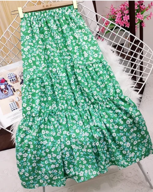 Fashion Tiny Floral Ruffles Wrap Midi Skirt Relaxed Women's 