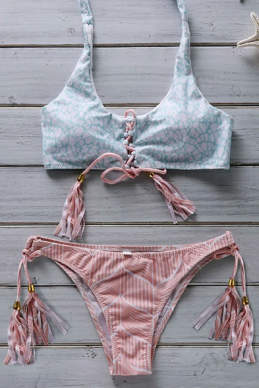 Flower Print Lace Up Bathing Suit