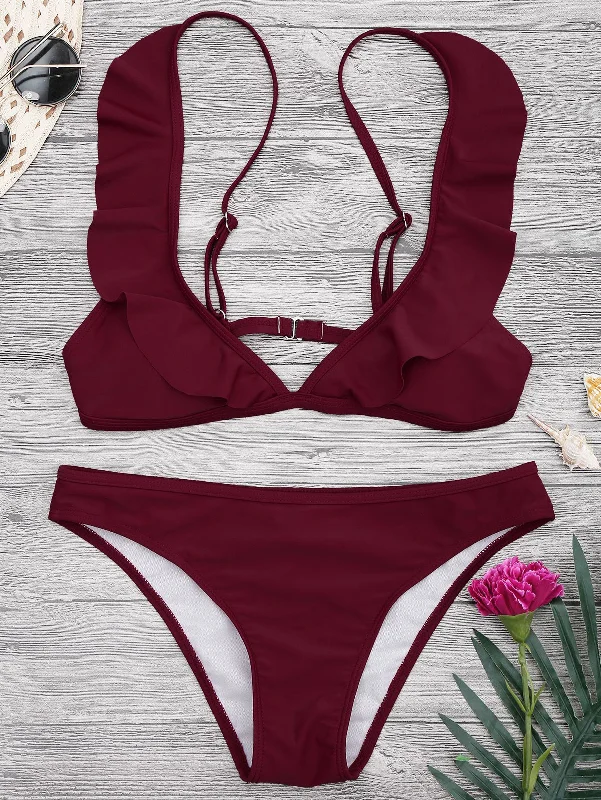 Padded Ruffle Strap Bikini Set