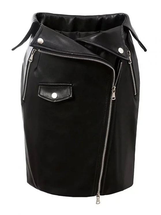 Pretty PU Leather Zippered Bodycon Skirt Earthy Women's 