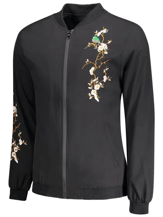 Pretty Zipper Embroidery Bomber Jacket