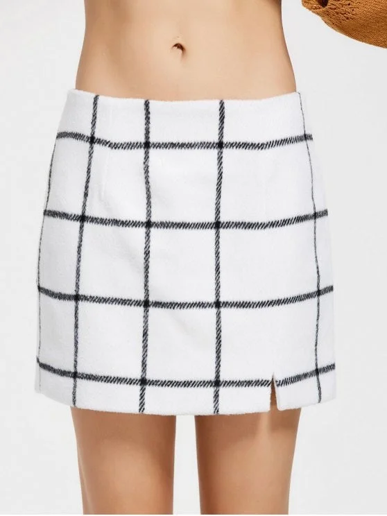 Stunning Slit Checked Mini Skirt Modern Women's 