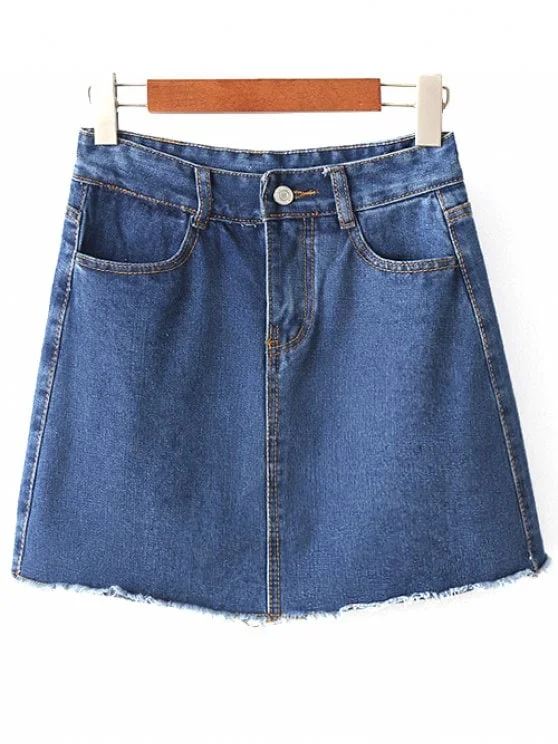 Stunning Solid Color High Waist A-Line Denim Skirt garde