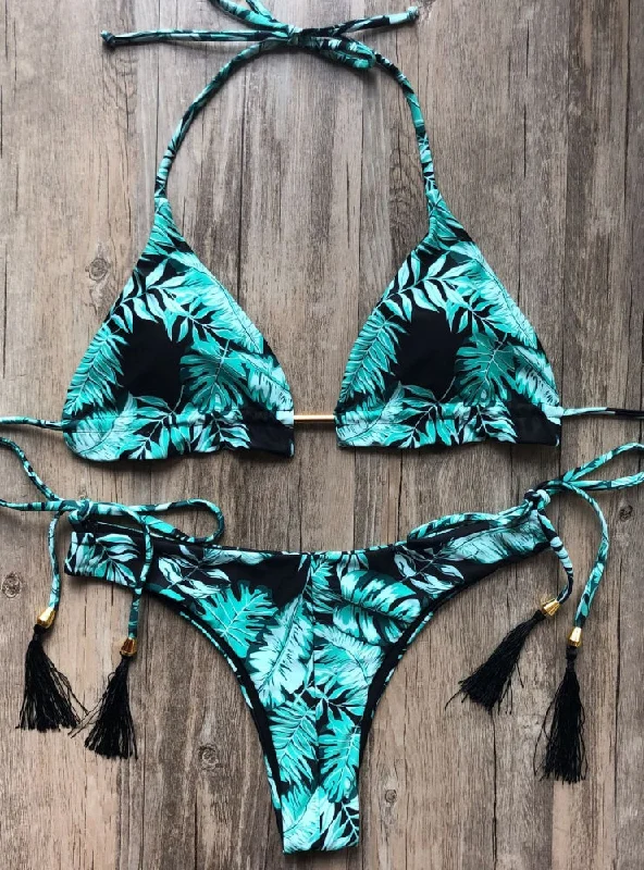 Tropical Print String Bikini Set