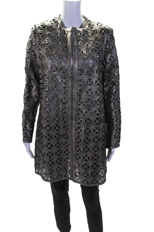 In Transit 2 Womens Bronze Leather Mesh Crew Neck Long Sleeve Jacket