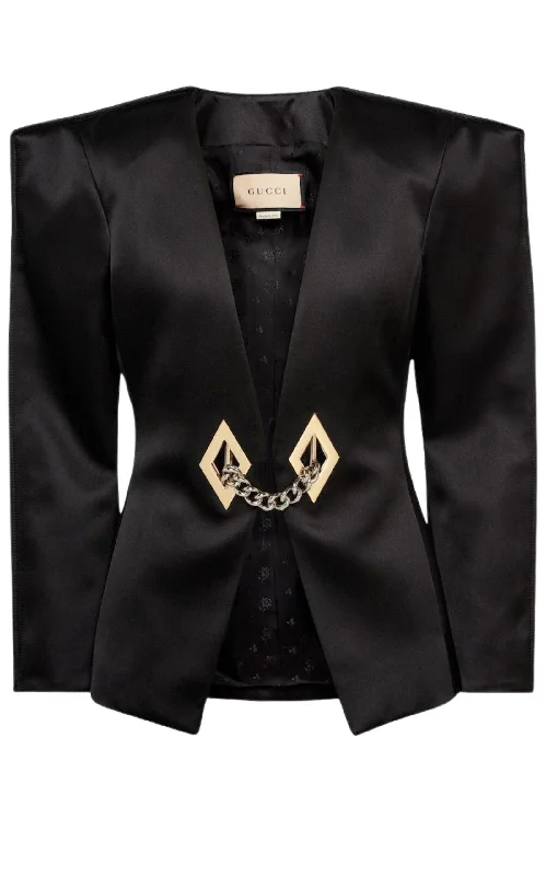 Chain Trimmed Satin Blazer