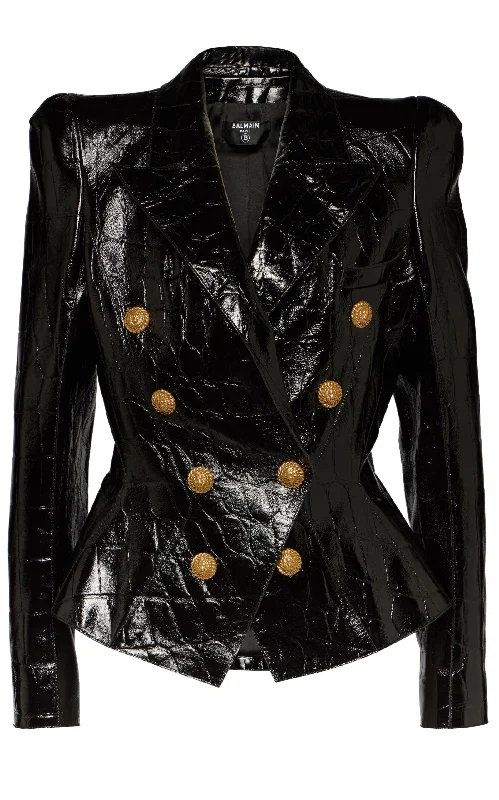 Croc-Effect Leather Blazer