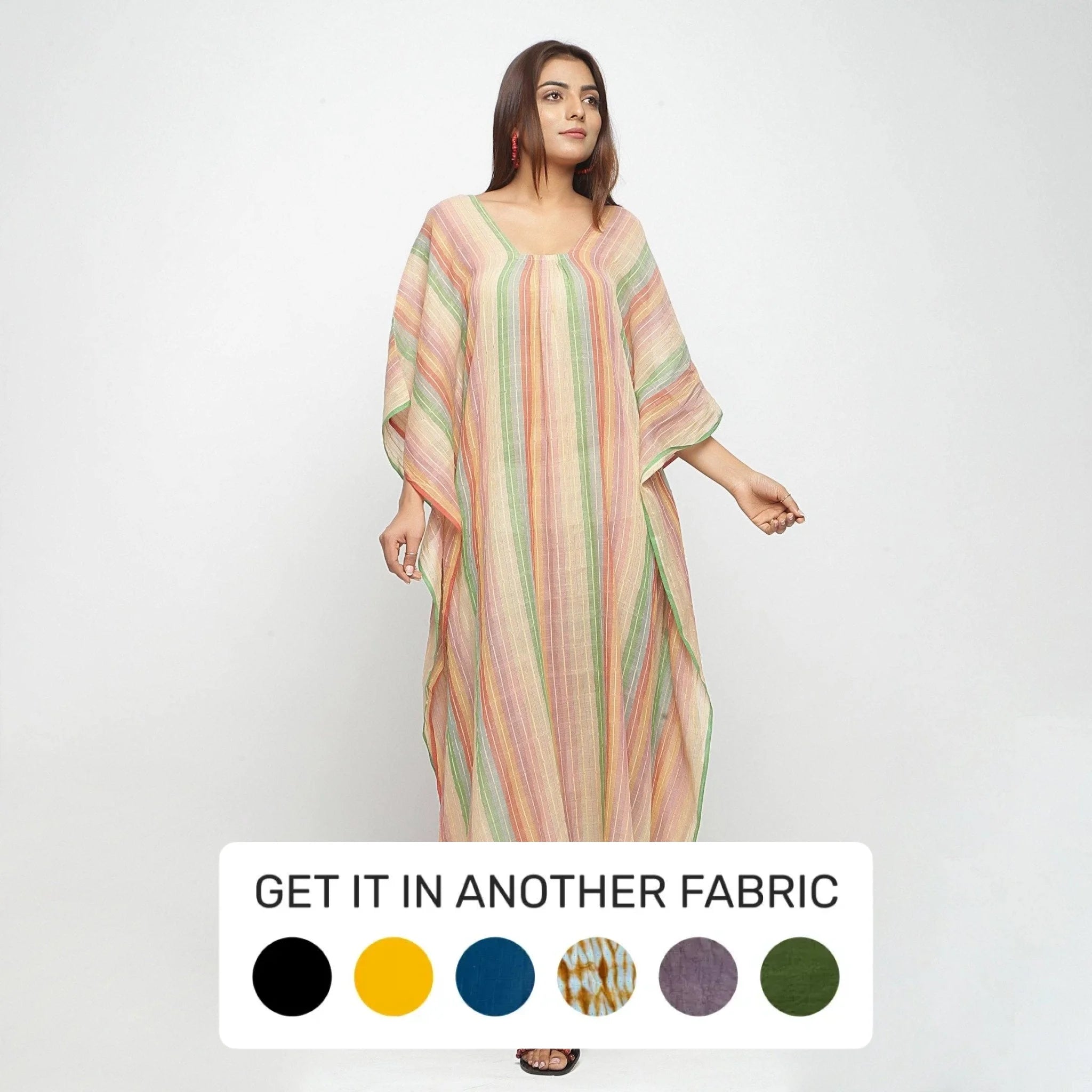 Multicolor Handwoven Cotton Midi Kaftan Dress