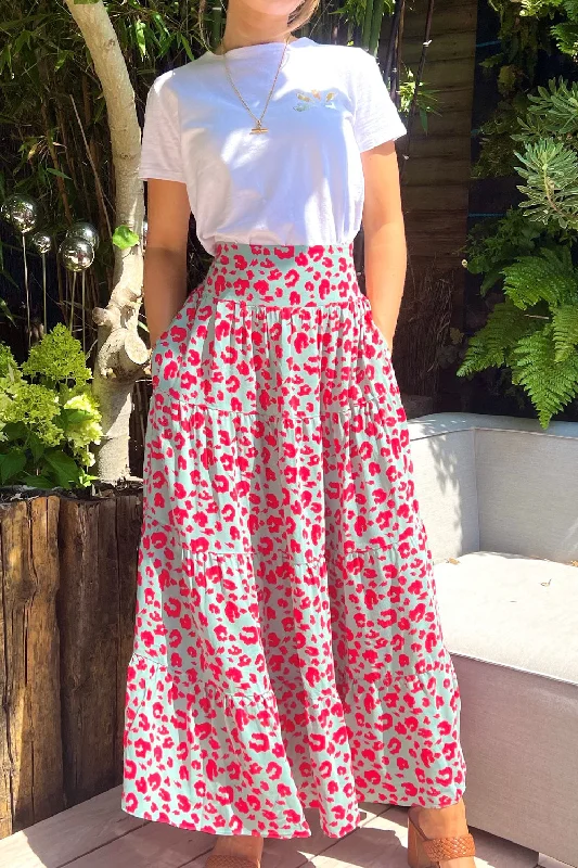 Khaki with Red Leopard Maxi Skirt Modern Women's 