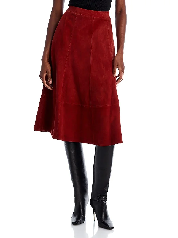 Amanda Womens Suede A-Line Midi Skirt